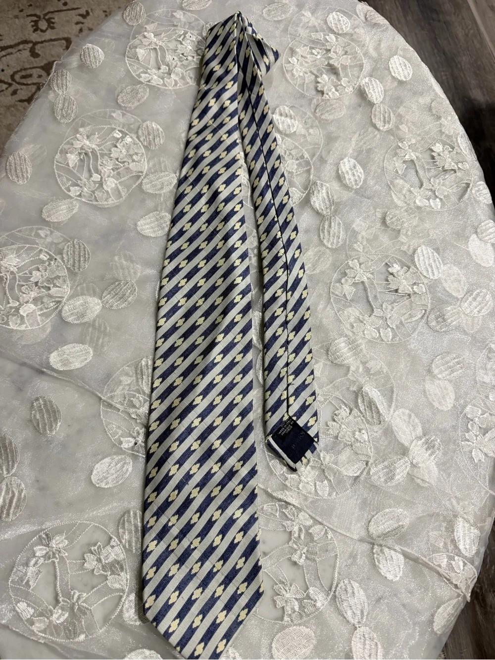 Giorgio Armani Navy and Cream Diagonal Stripe Silk Tie